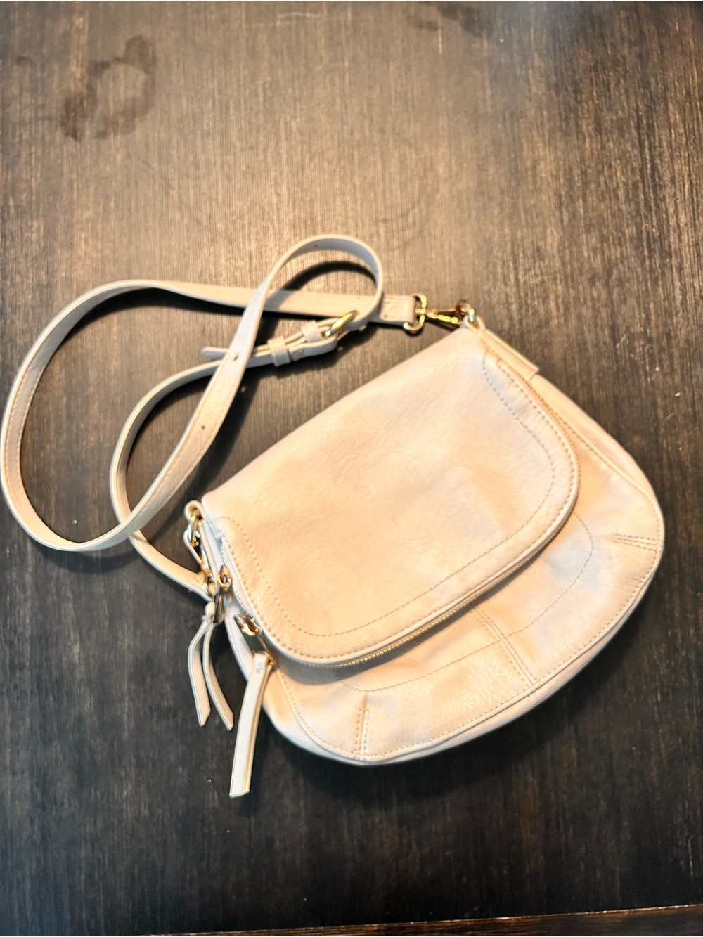 Urban Expressions Cream Vegan Leather Crossbody with Gold Hardware